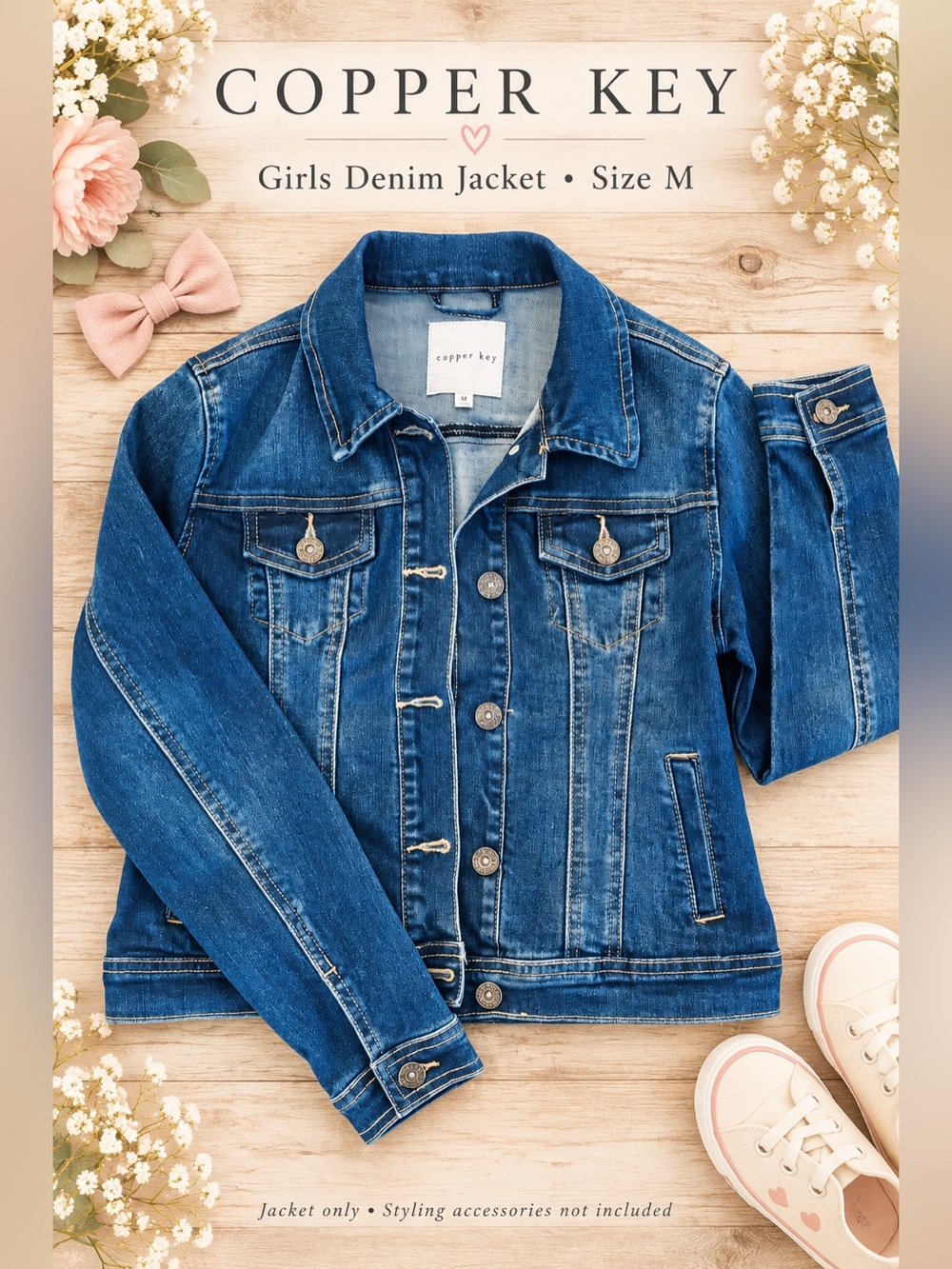 Copper Key Girls Denim Jean Jacket Size Medium M Classic Blue